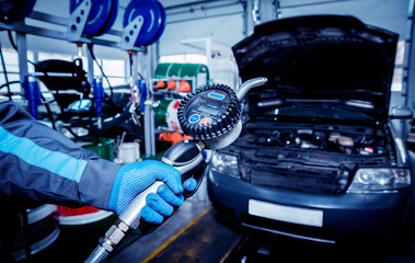 Engine oil change. Car repair.