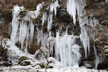 三十槌の氷柱、みそつちのつらら、人工の氷柱、埼玉県秩父市大滝地区、２月