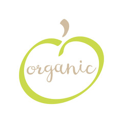 Organic food logo. Green and brown apple symbol isolated