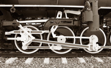 Steam Locomotive Crank and Connecting Rod, Retro Image Filtered Style