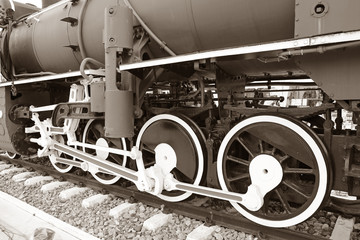 Fototapeta na wymiar Steam Locomotive Crank and Connecting Rod, Retro Image Filtered Style