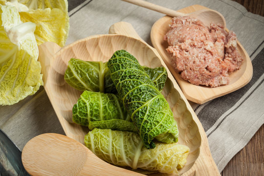 Cabbage Rolls Stuffed With Meat And Grits.