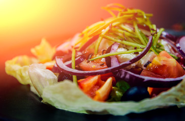 Greek salad from cabbage, olives and mozzarella