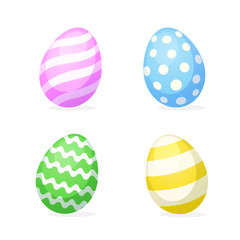 Vector illustration. Set of Easter eggs in flat style. Decoration for greeting cards, prints for clothes, posters