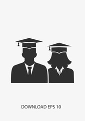 Graduates in gown and graduation cap icon, Vector