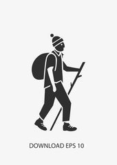 Hiking man icon, Vector