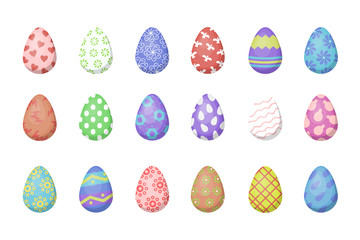 Vector collection with Easter eggs for decoration on the white background. Concept of Happy Easter.