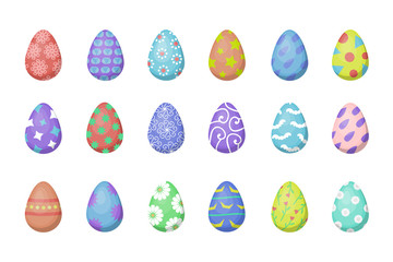 Vector collection with Easter eggs for decoration on the white background. Concept of Happy Easter.