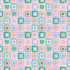 Seamless vector geometrical pattern with rhombus, squares. endless background with hand drawn textured geometric figures. Pastel Graphic illustration Template for wrapping, web backgrounds, wallpaper