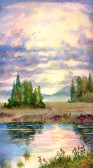 Fototapeta premium Sunset over lake