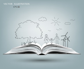 Open book of happy family stories.