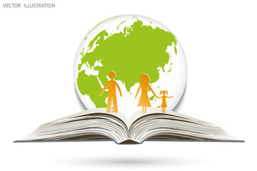 Open book of happy family stories.