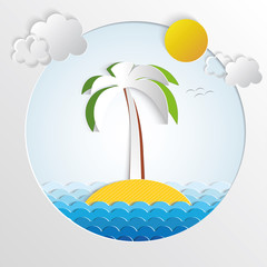illustration paper of palm tree on island