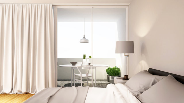 bedroom white tone clean design - 3d rendering