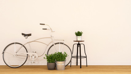 bycicle pearl white and indoor garden-3d rendering