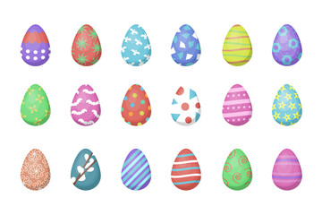 Vector collection with Easter eggs for decoration on the white background. Concept of Happy Easter.