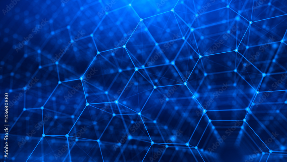 Poster concept of network, internet communication - 3d hexagonal grid background. 3d illustration