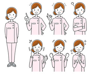 女性看護師のイラスト（セット 全身）