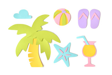Summer element paper cut on white background - flat lay