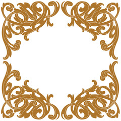 Golden vintage border frame engraving with retro ornament pattern in antique baroque style decorative design. Vector.