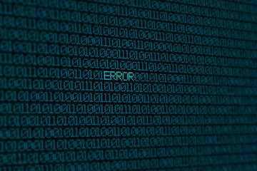 glowing blue binary code on screen with word error background concept