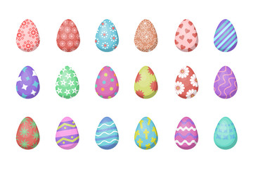 Vector collection with Easter eggs for decoration on the white background. Concept of Happy Easter.