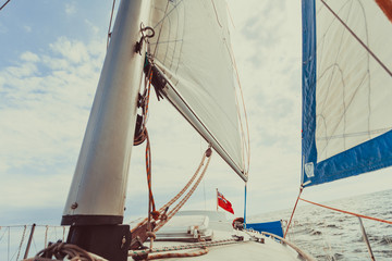 Detailed close up of down side of sail mast