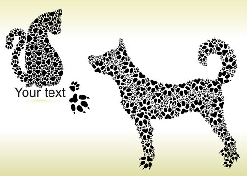 Silhouettes of cat and dog from tracks
