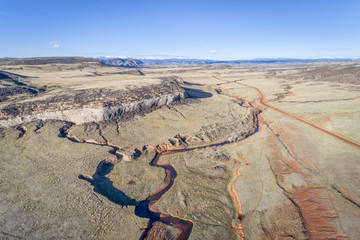 creek at  Colorado foothills - aerial view