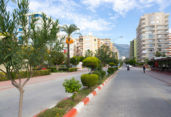 Green street in Mahmutlar district in Alanya Turkey