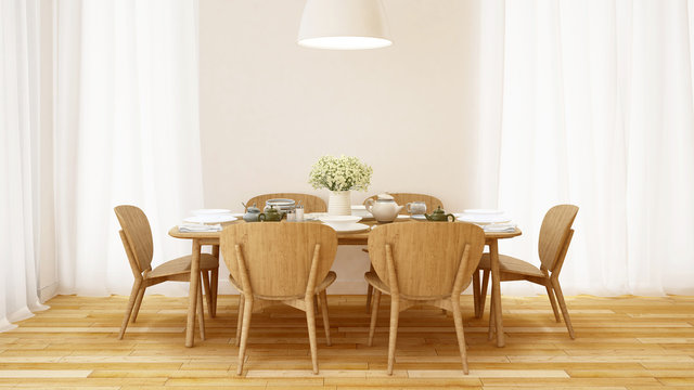 Dining set in white room minimal design - 3D Rendering