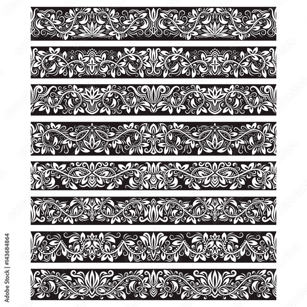 Poster black white vintage elements for vector brushes creating. borders templates kit for frames design an