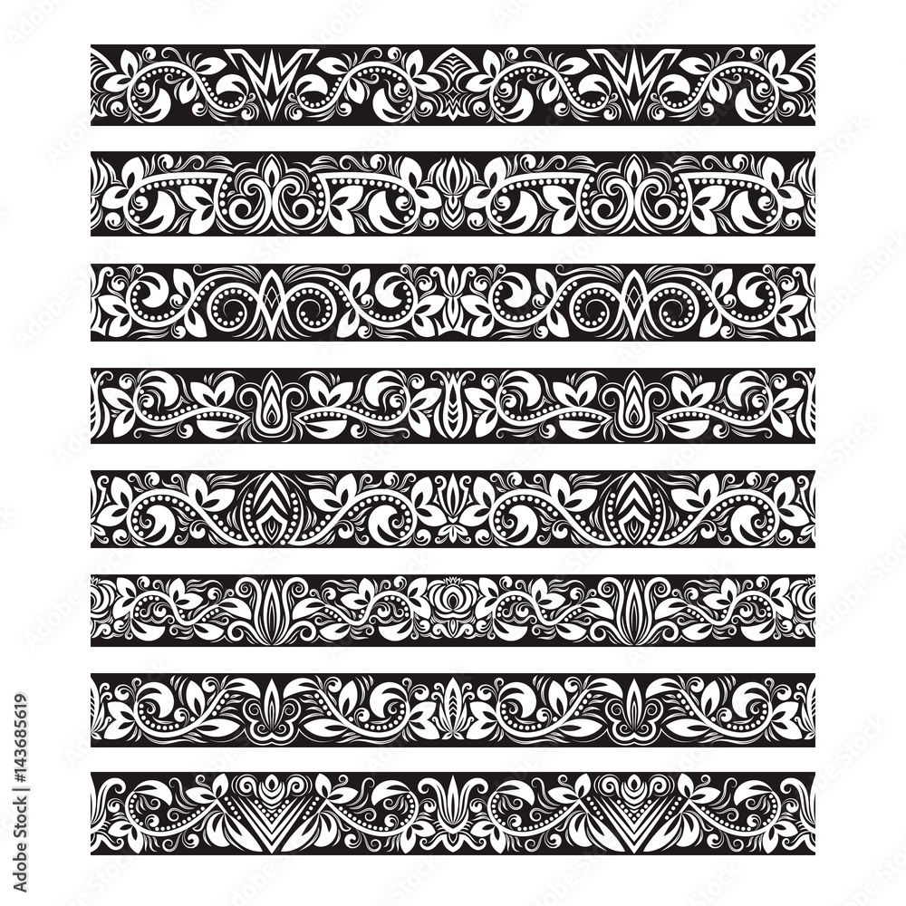 Aufkleber black white vintage elements for vector brushes creating. borders templates kit for frames design an