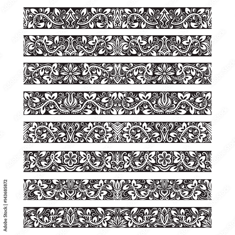 Poster black white vintage elements for vector brushes creating. borders templates kit for frames design an