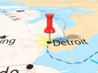 Pushpin on Detroit map