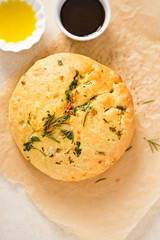 Rosemary focaccia with balsamic and olive oil dips