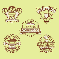 Coffee badge food thin line lettering for restaurant, cafe menu coffee house and shop sticker vector.