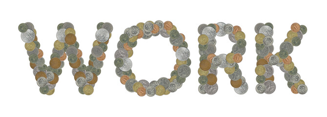 WORK – Coins on white background