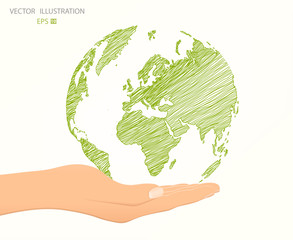 Green globe on her hand.