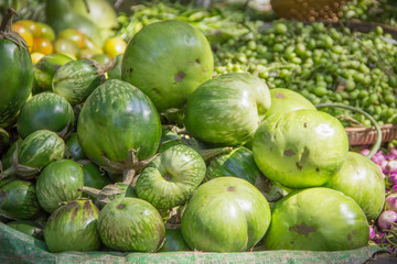 Giant green eggplant in the market