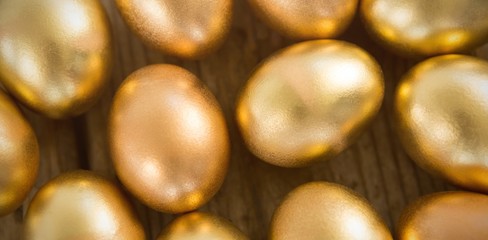 Close-up of golden Easter eggs