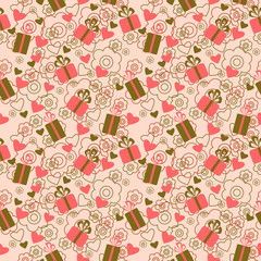 Seamless pattern with gift boxes and hearts