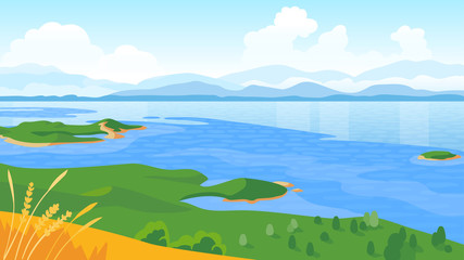 Summer landscape with sea and mountains vector illustration 
