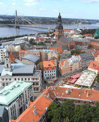 Fototapeta na wymiar Impressive Cityscape along the river, Riga, Latvia