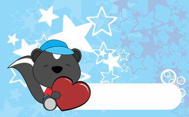 cute baby skunk valentine cartoon hug heart background in vector format 