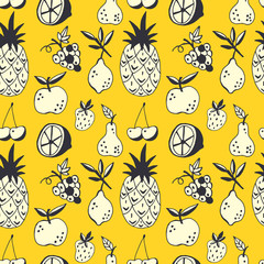 Seamless pattern with hand drawn summer fruits. Can be used for wrapping paper, wedding invitation, wallpaper and textile design. Vector illustration