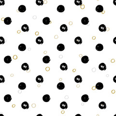 Seamless background with irregular dots, spots and circles. Dry brush and ink pattern.