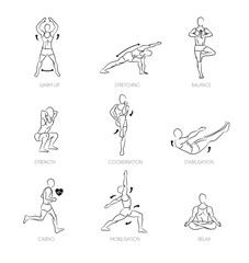 Types of exercises - illustration set vector 