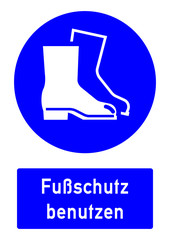 cshas204 CombiSignHealthAndSafety cshas - German / Gebotszeichen: Fußschutz benutzen - Sicherheitsschuhe - english / safety - mandatory action sign: safety shoes must be worn - DIN A2 A3 - g5177