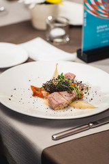 delicious tuna in a restaurant. small portion